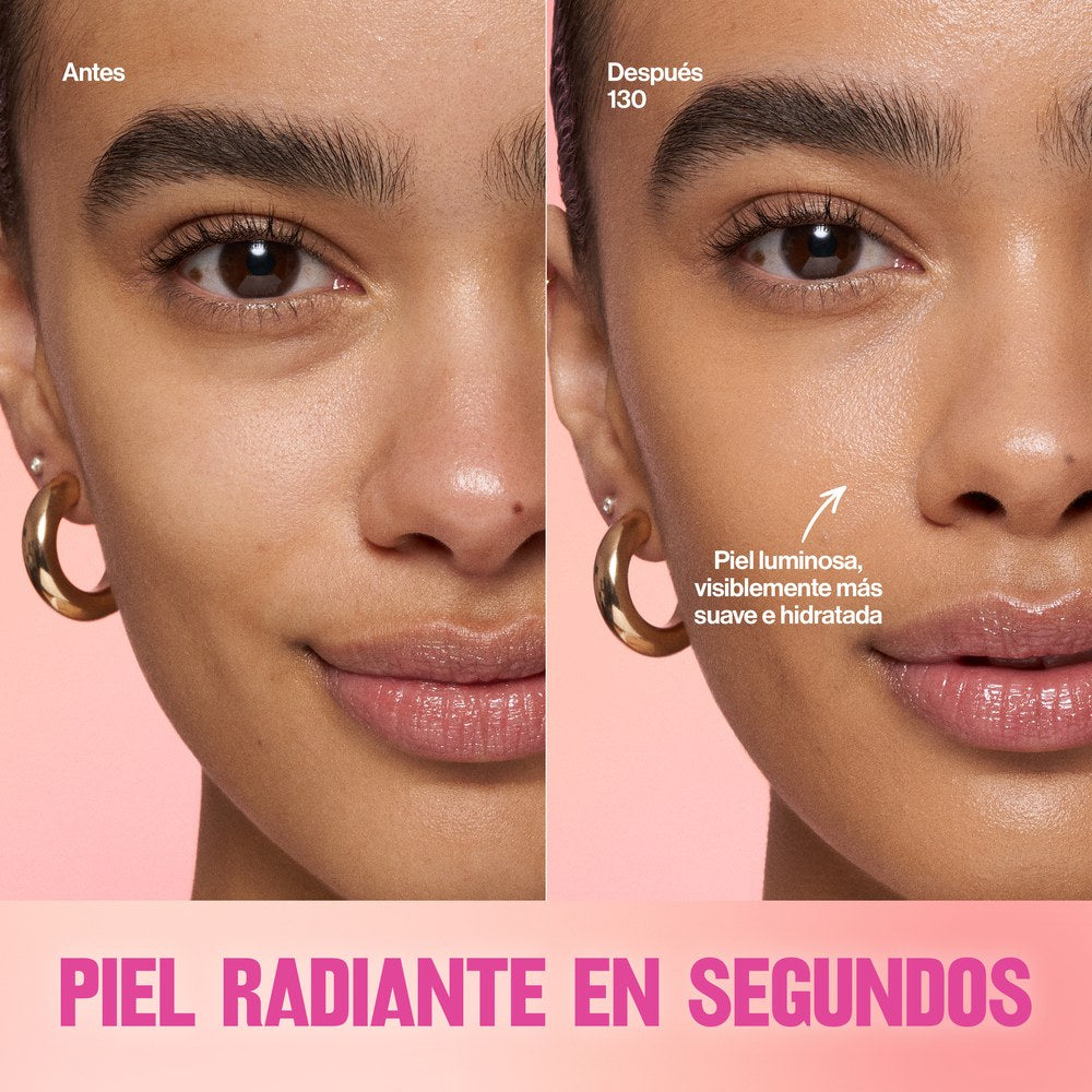 Revlon Glimmer Tinted Moisturizer Stick antes y después, piel radiante en segundos