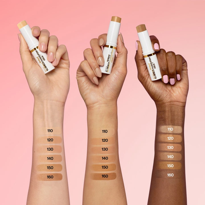 Revlon Glimmer Tinted Moisturizer Stick swatches de los 6 tonos en la piel